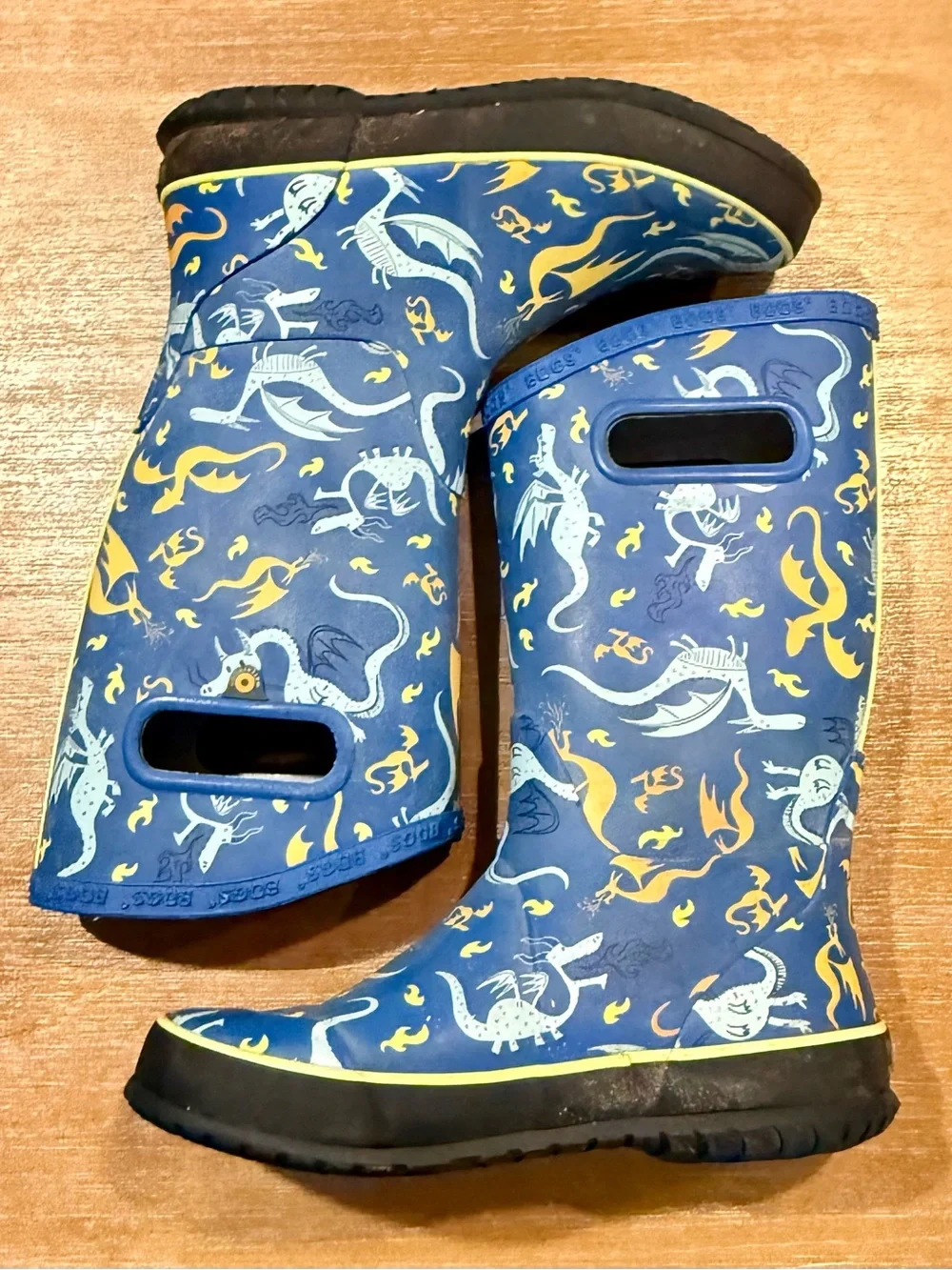Bogs Kids Dragons Rain Boots Waterproof Rubber Blue Sz 3
